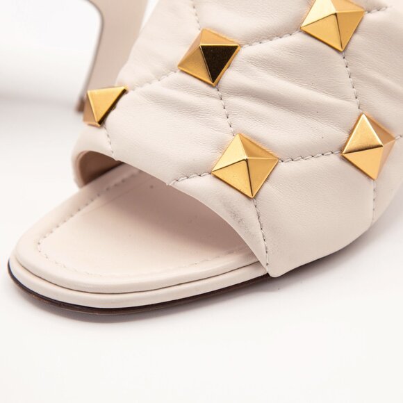 VALENTINO GARAVANI Ivory Nappa Quilted Roman Stud 65mm Leather Slide Sandals EU - Picture 14 of 15